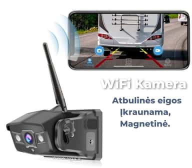 Atbulinės eigos WiFi kamera, įkraunama – priekinis vaizdas su naktiniu pašvietimu ir magnetiniu