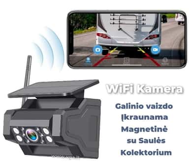 Universali galinio vaizdo WiFi kamera su saulės baterija, magnetu ir 140° apžvalgos kampu, skirt