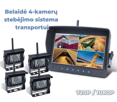 Belaidė, 4-kamerų vaizdo stebėjimo sistema su naktiniu pašvietimu, skirta vilkikams ir sunkvežim