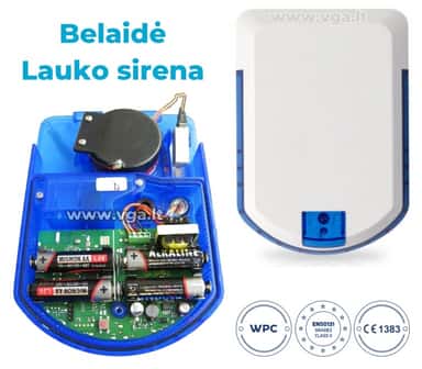 Belaidė lauko sirena – priekinis vaizdas, tinkanti Pitbull ir ESIM264 GSM signalizacijos sistemo